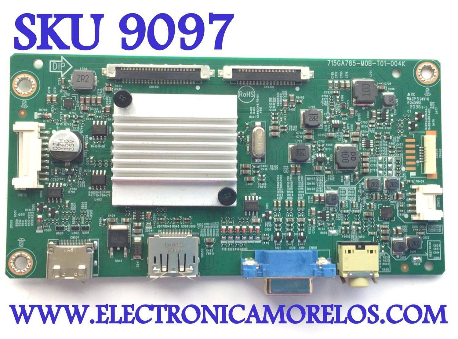 MAIN PARA MONITOR ASUS / NUMERO DE PARTE GQKCB0U104 / 715GA785-M0B-T01-004K / 5393871M1123 / DISPLAY MV238FHB-NG0 / MODELO